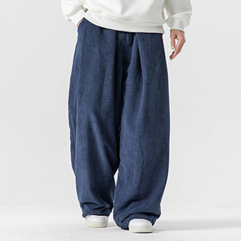 Solid Color Cotton Corduroy Men's Wide Leg Pants With Pockets - Image 34