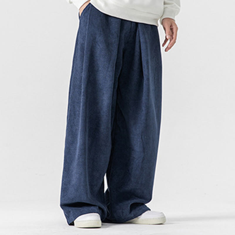 Solid Color Cotton Corduroy Men's Wide Leg Pants With Pockets - Image 32