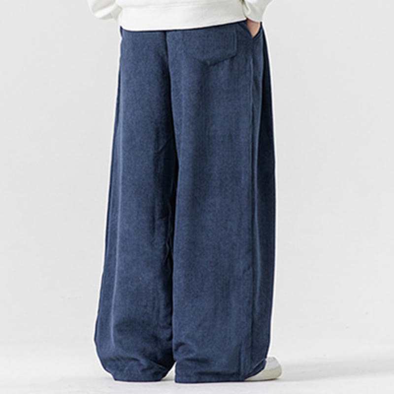 Solid Color Cotton Corduroy Men's Wide Leg Pants With Pockets - Image 35