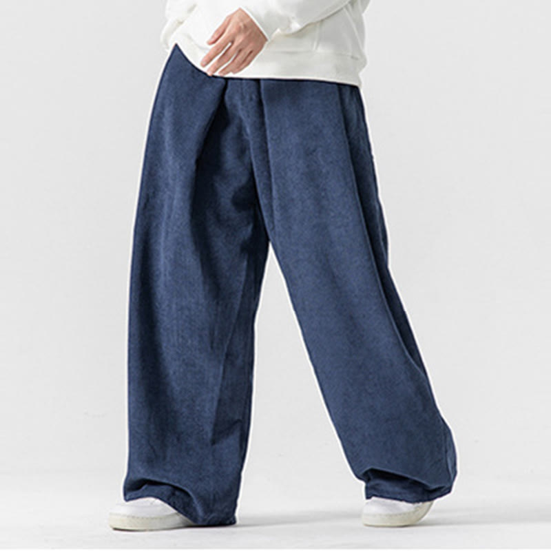 Solid Color Cotton Corduroy Men's Wide Leg Pants With Pockets - Image 37
