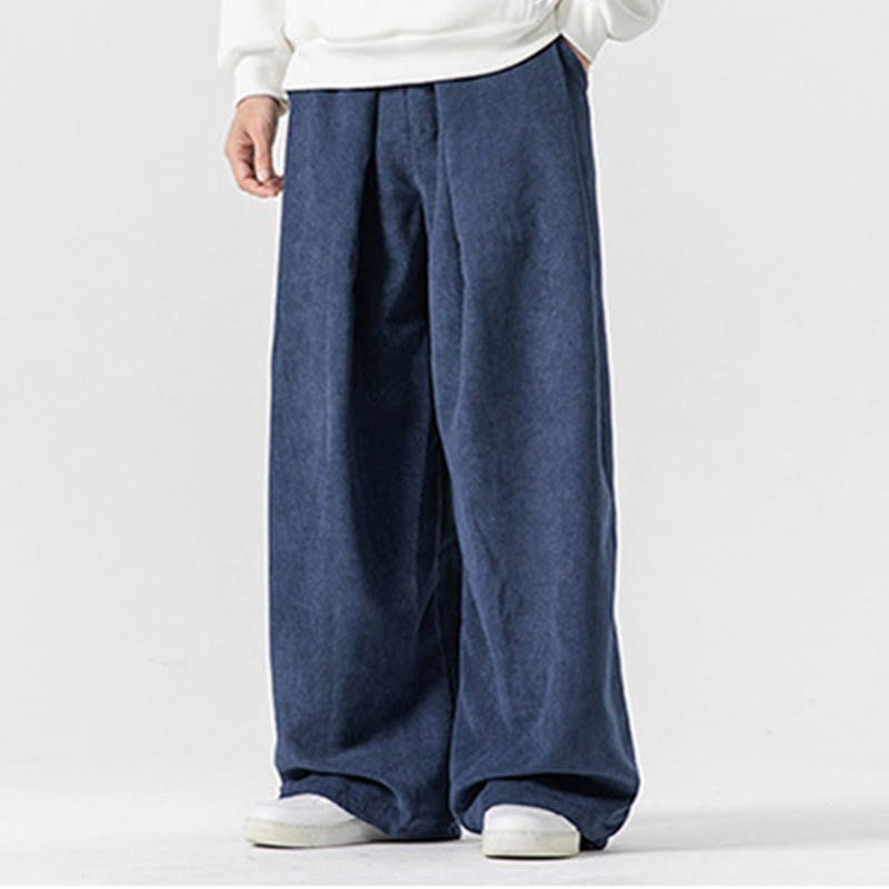 Solid Color Cotton Corduroy Men's Wide Leg Pants With Pockets - Image 33