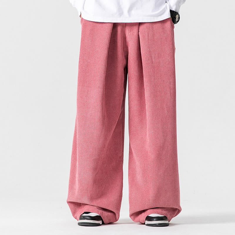 Solid Color Cotton Corduroy Men's Wide Leg Pants With Pockets - Image 38