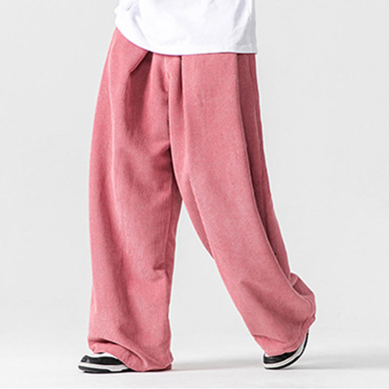 Solid Color Cotton Corduroy Men's Wide Leg Pants With Pockets - Image 44