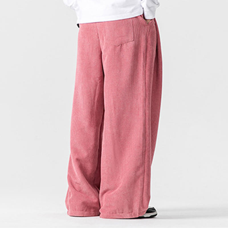 Solid Color Cotton Corduroy Men's Wide Leg Pants With Pockets - Image 42