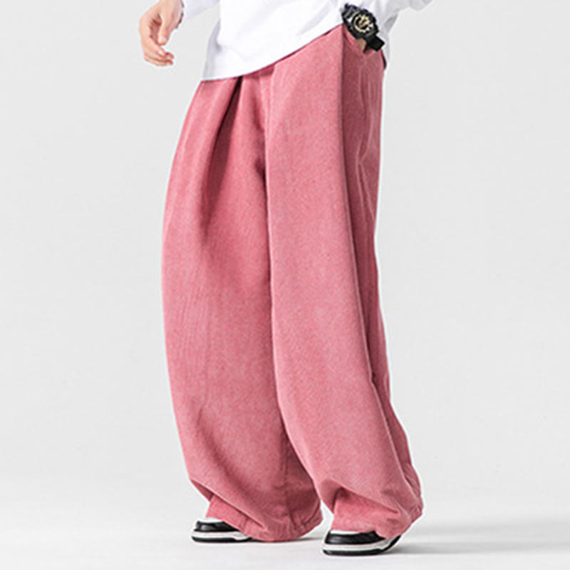 Solid Color Cotton Corduroy Men's Wide Leg Pants With Pockets - Image 45