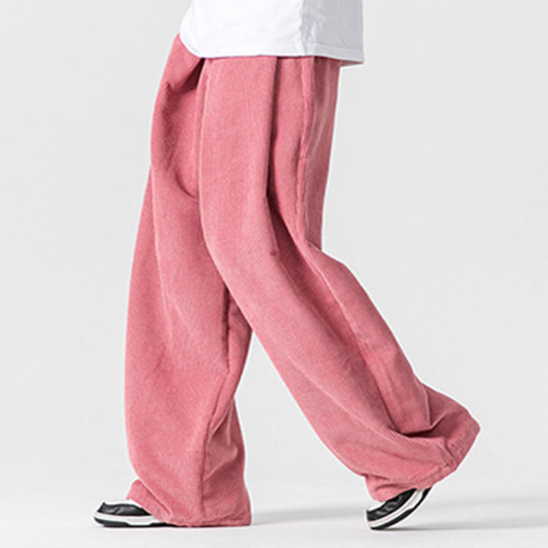 Solid Color Cotton Corduroy Men's Wide Leg Pants With Pockets - Image 41