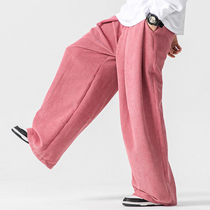Solid Color Cotton Corduroy Men's Wide Leg Pants With Pockets - Image 46