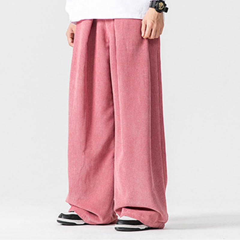 Solid Color Cotton Corduroy Men's Wide Leg Pants With Pockets - Image 40
