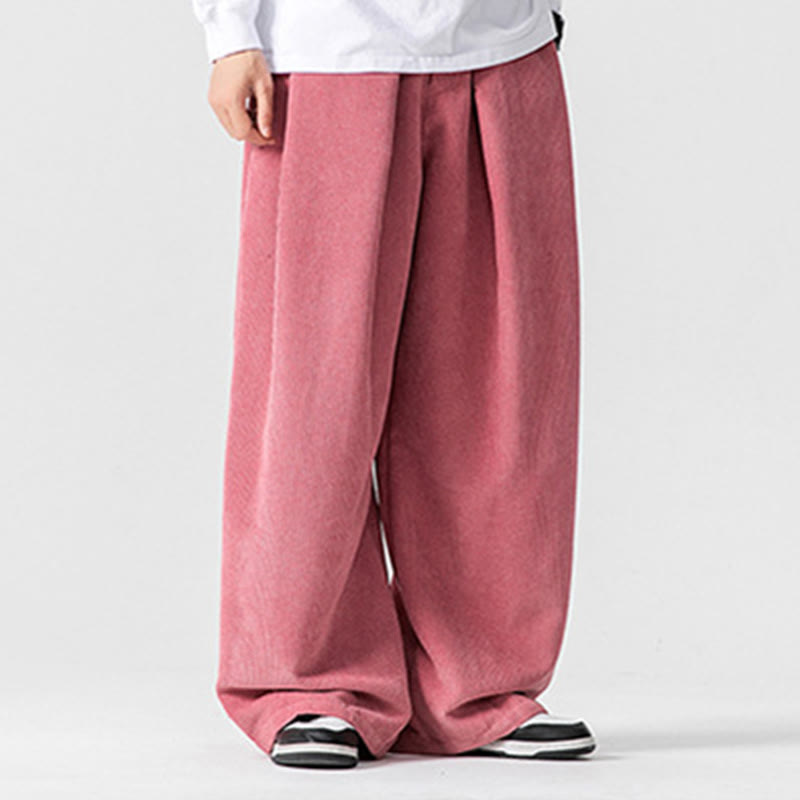 Solid Color Cotton Corduroy Men's Wide Leg Pants With Pockets - Image 43