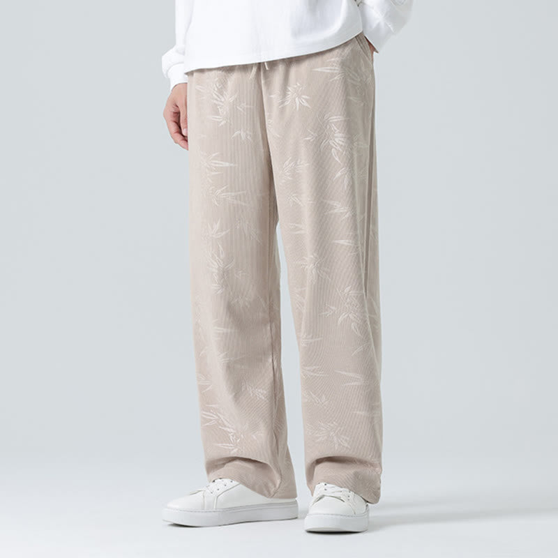 Bamboo Pattern Corduroy Men's Wide Leg Pants With Pockets - Image 3