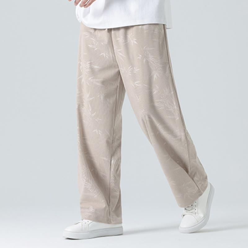 Bamboo Pattern Corduroy Men's Wide Leg Pants With Pockets - Image 4