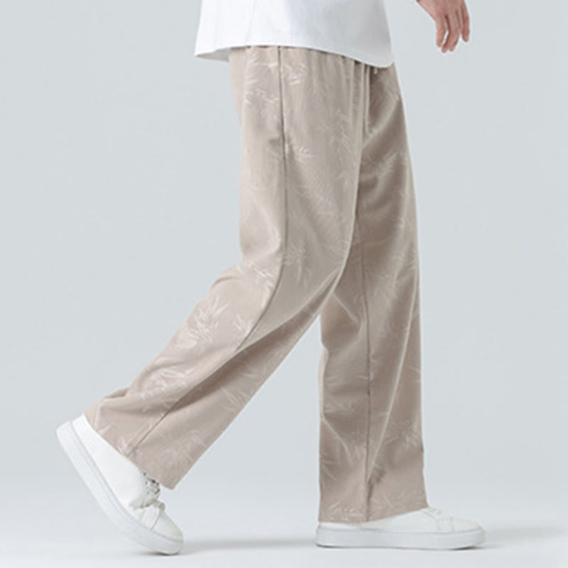 Bamboo Pattern Corduroy Men's Wide Leg Pants With Pockets - Image 6