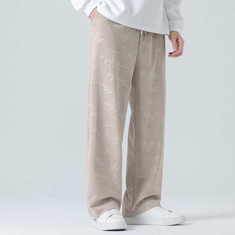 Bamboo Pattern Corduroy Men's Wide Leg Pants With Pockets - Image 7