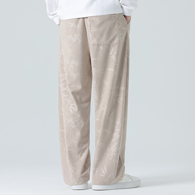 Bamboo Pattern Corduroy Men's Wide Leg Pants With Pockets - Image 5
