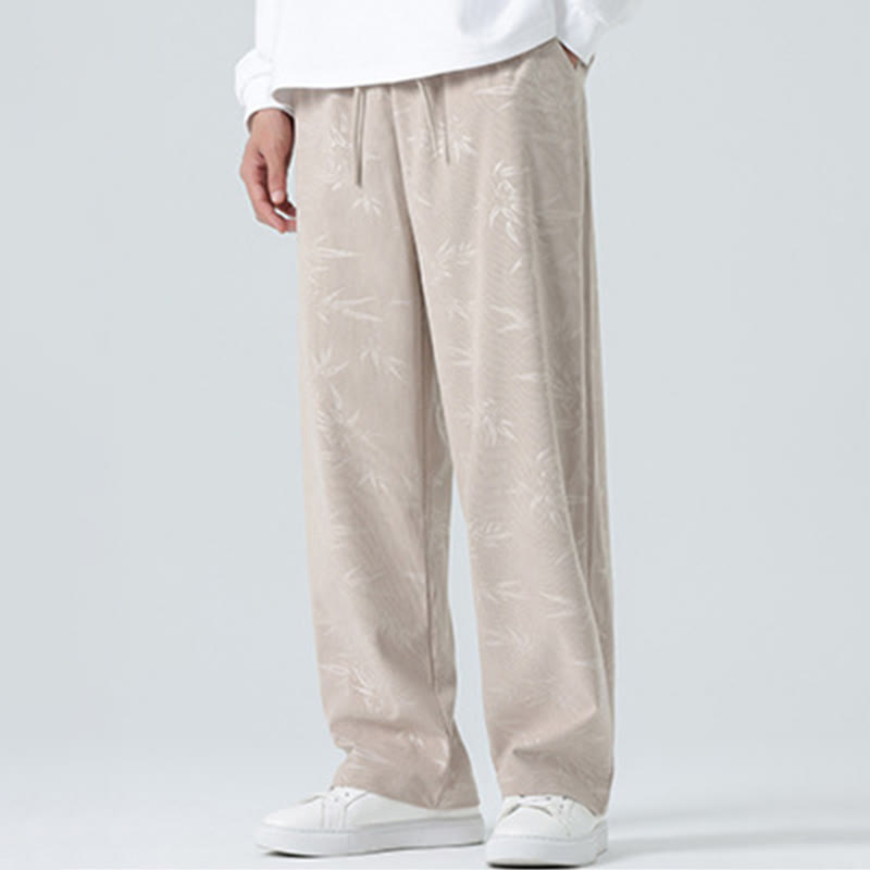 Bamboo Pattern Corduroy Men's Wide Leg Pants With Pockets - Image 8