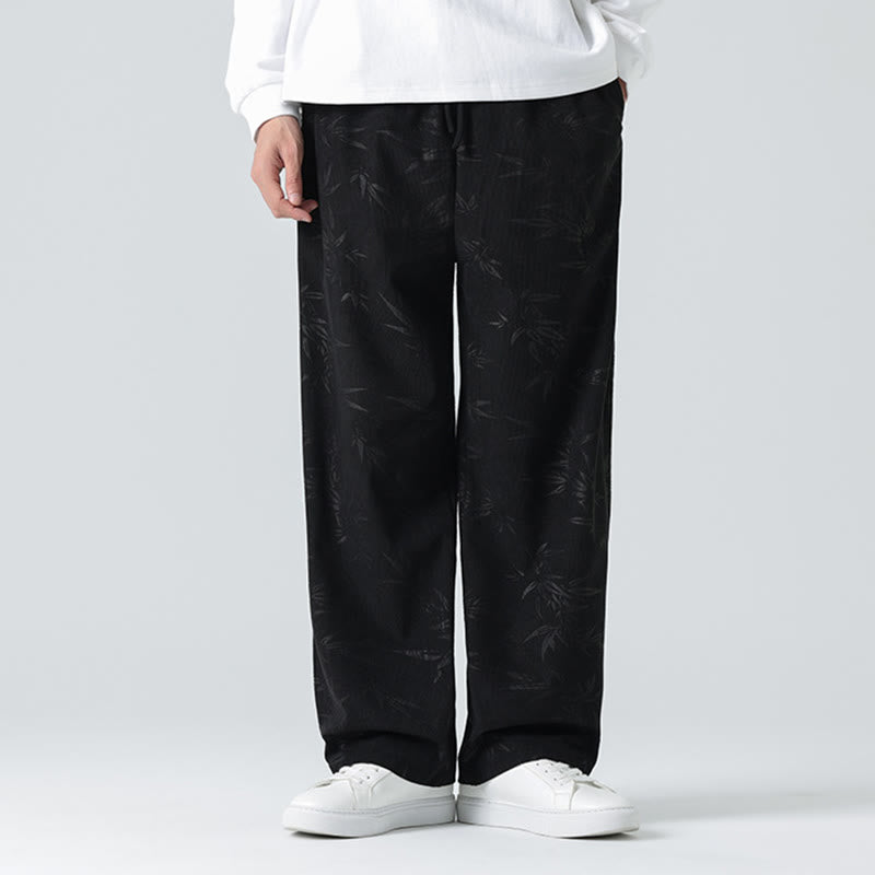 Bamboo Pattern Corduroy Men's Wide Leg Pants With Pockets - Image 10