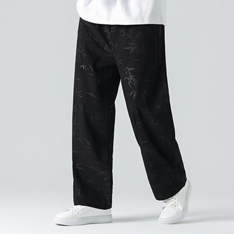 Bamboo Pattern Corduroy Men's Wide Leg Pants With Pockets - Image 15