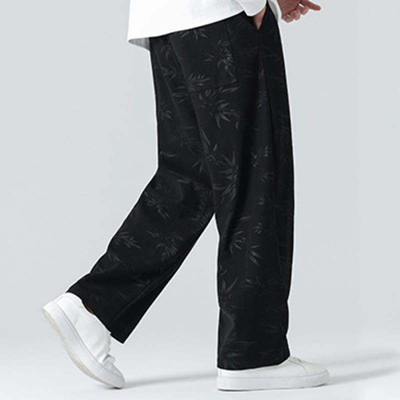 Bamboo Pattern Corduroy Men's Wide Leg Pants With Pockets - Image 14