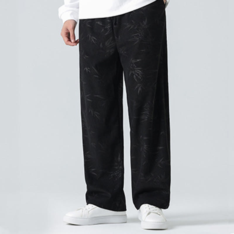 Bamboo Pattern Corduroy Men's Wide Leg Pants With Pockets - Image 11