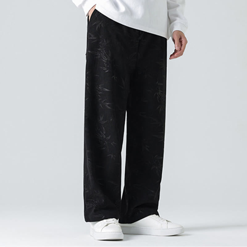 Bamboo Pattern Corduroy Men's Wide Leg Pants With Pockets - Image 16