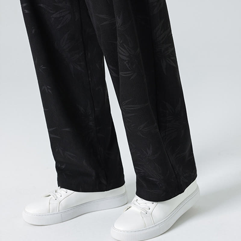 Bamboo Pattern Corduroy Men's Wide Leg Pants With Pockets - Image 20