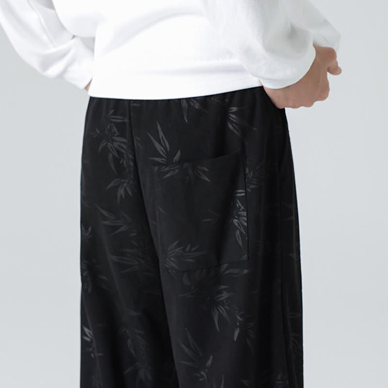 Bamboo Pattern Corduroy Men's Wide Leg Pants With Pockets - Image 18