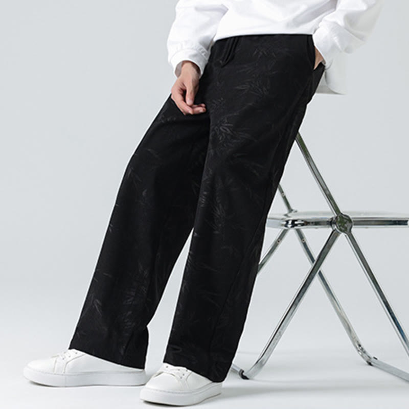 Bamboo Pattern Corduroy Men's Wide Leg Pants With Pockets - Image 9