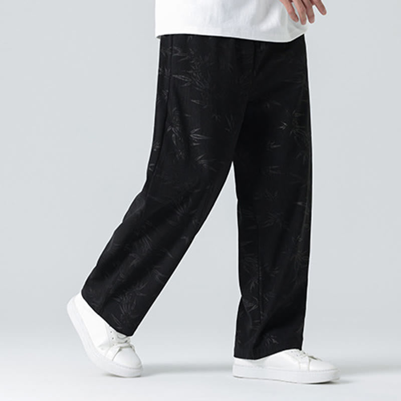 Bamboo Pattern Corduroy Men's Wide Leg Pants With Pockets - Image 12