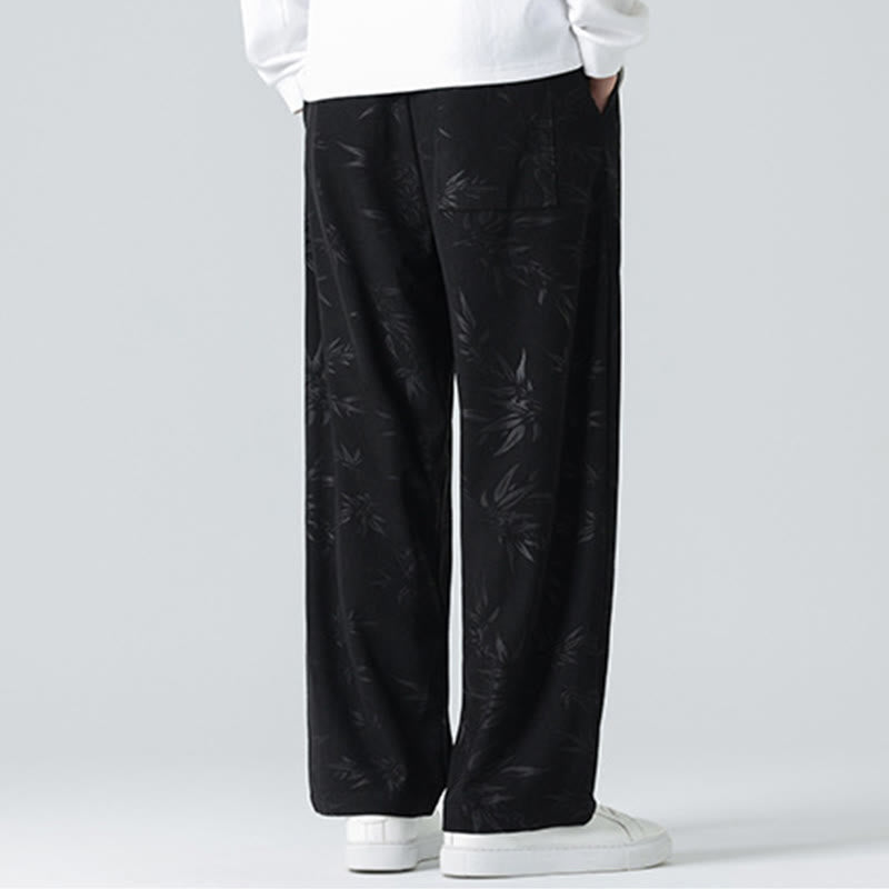 Bamboo Pattern Corduroy Men's Wide Leg Pants With Pockets - Image 13
