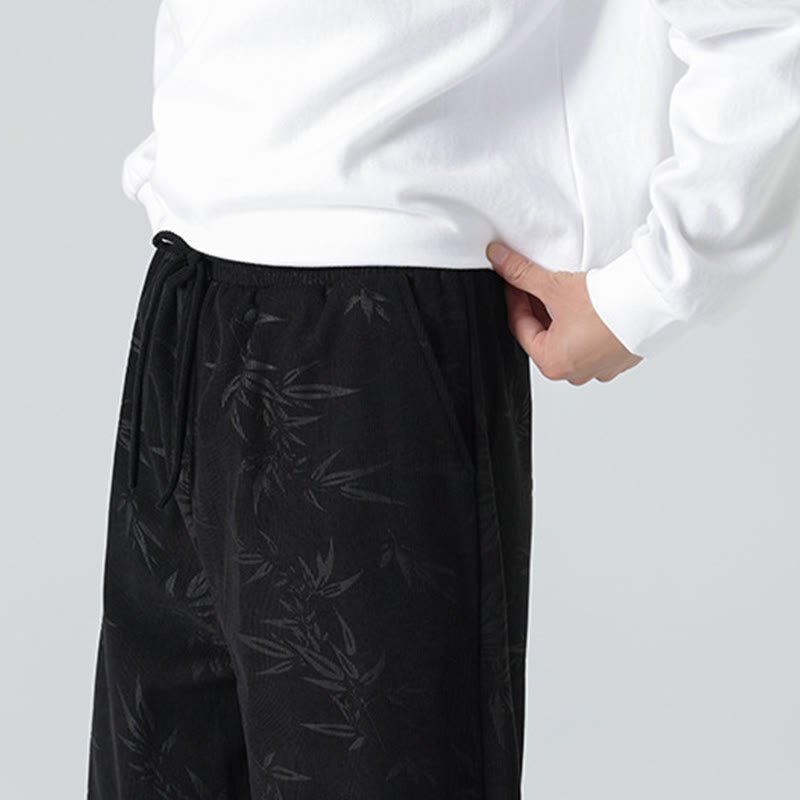 Bamboo Pattern Corduroy Men's Wide Leg Pants With Pockets - Image 19