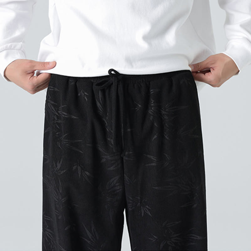 Bamboo Pattern Corduroy Men's Wide Leg Pants With Pockets - Image 17