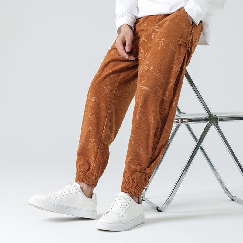 Fall Winter Bamboo Men's Frog-Button Corduroy Pants With Pockets