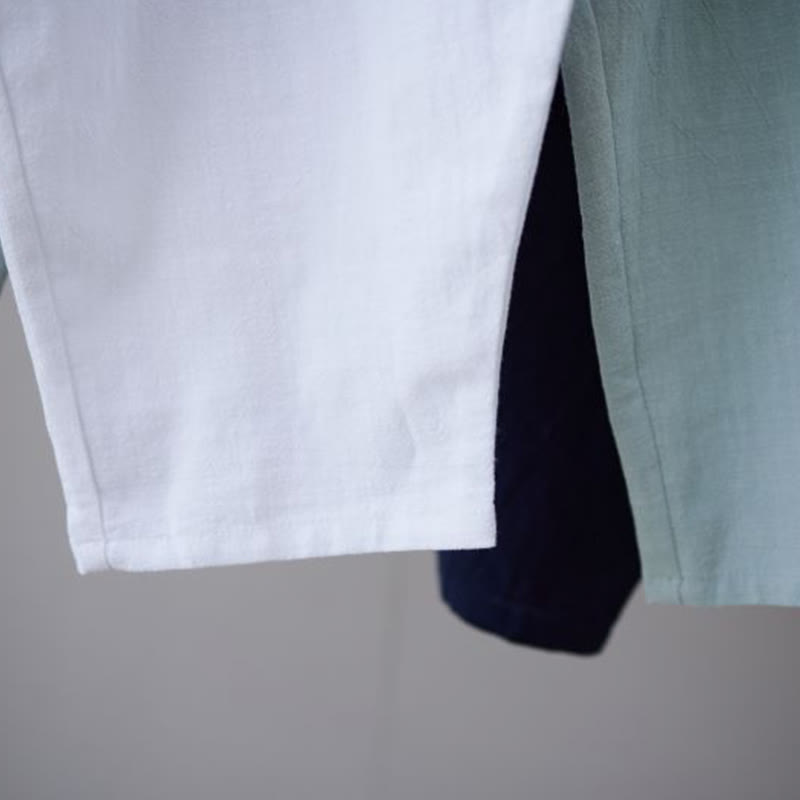 Solid Color Cotton Ramie Linen Men's Elastic Waist Harem Pants With Pockets - Image 33