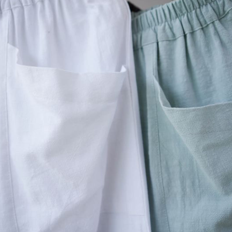 Solid Color Cotton Ramie Linen Men's Elastic Waist Harem Pants With Pockets - Image 30