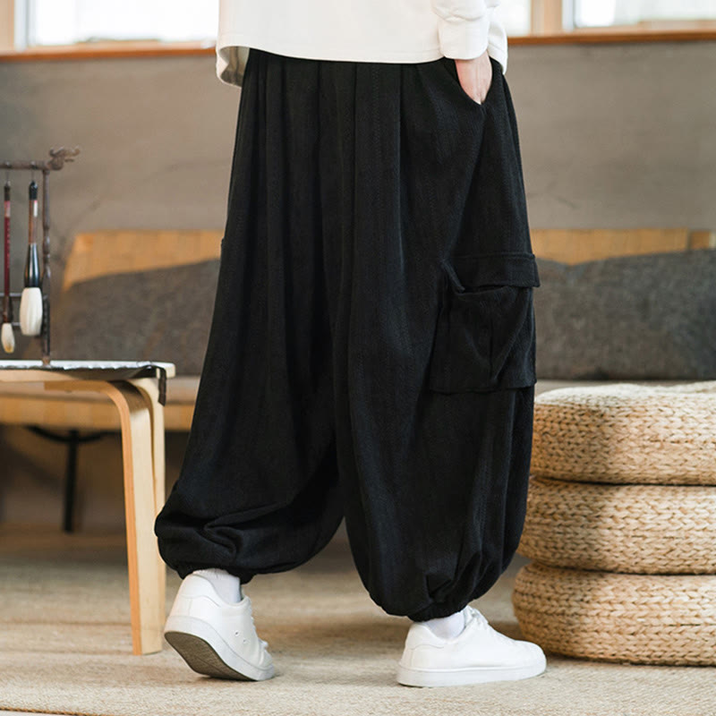 Fall Winter Men's Drawstring Chenille Corduroy Cargo Pants With Pockets - Image 5