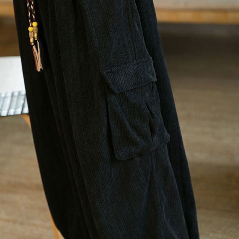 Fall Winter Men's Drawstring Chenille Corduroy Cargo Pants With Pockets - Image 13