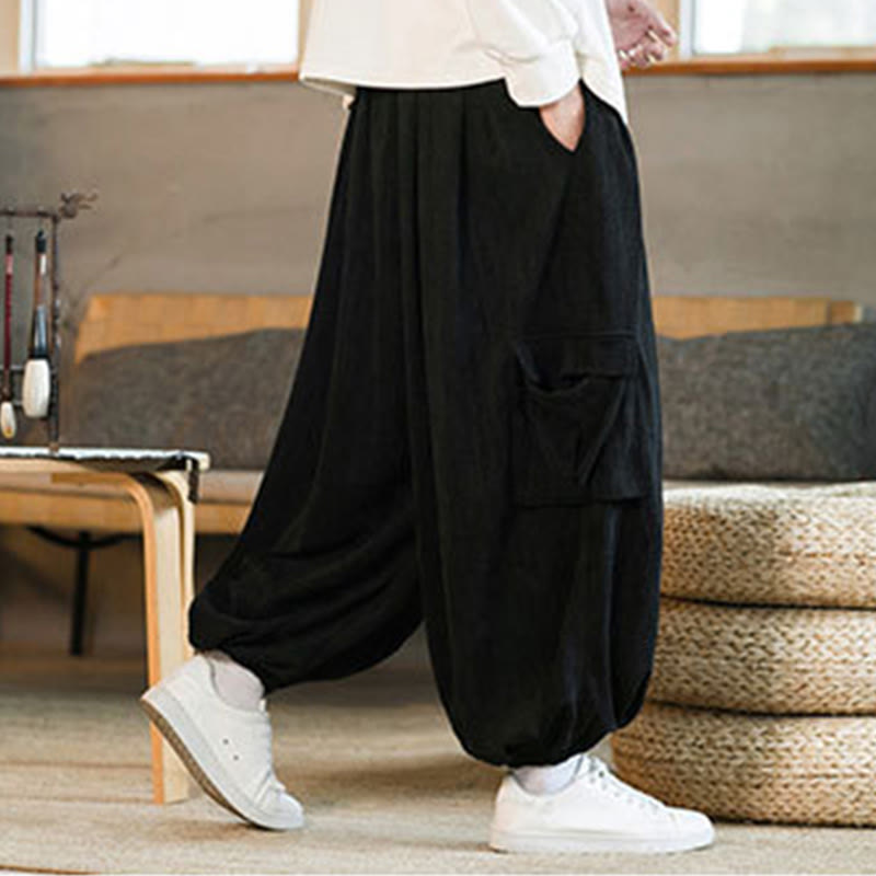 Fall Winter Men's Drawstring Chenille Corduroy Cargo Pants With Pockets - Image 4