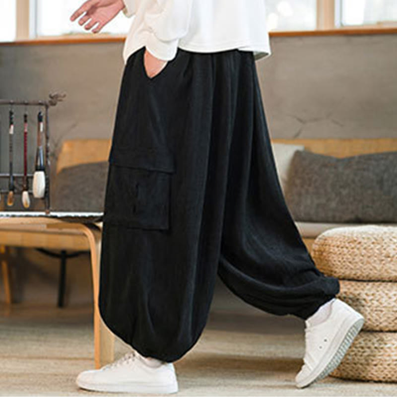 Fall Winter Men's Drawstring Chenille Corduroy Cargo Pants With Pockets - Image 6