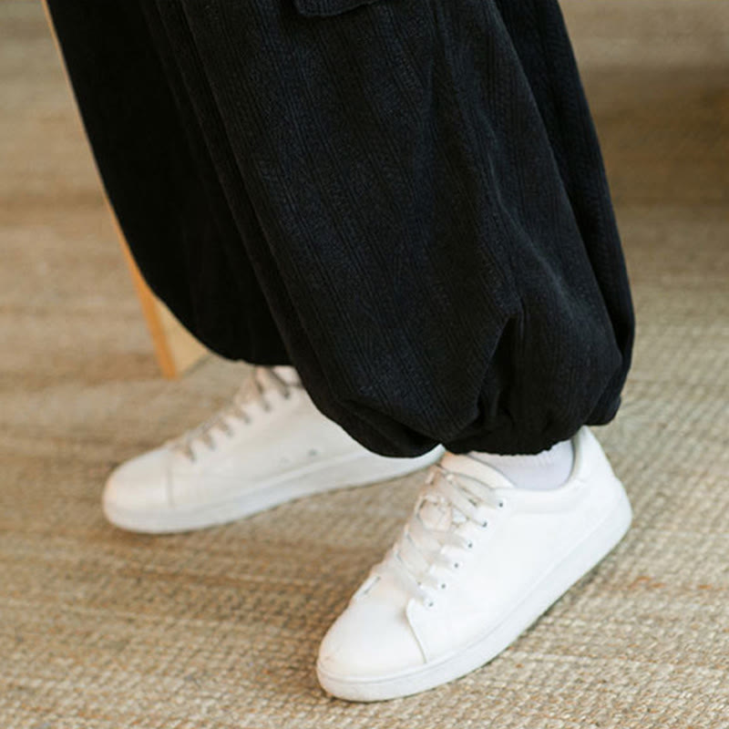 Fall Winter Men's Drawstring Chenille Corduroy Cargo Pants With Pockets - Image 14