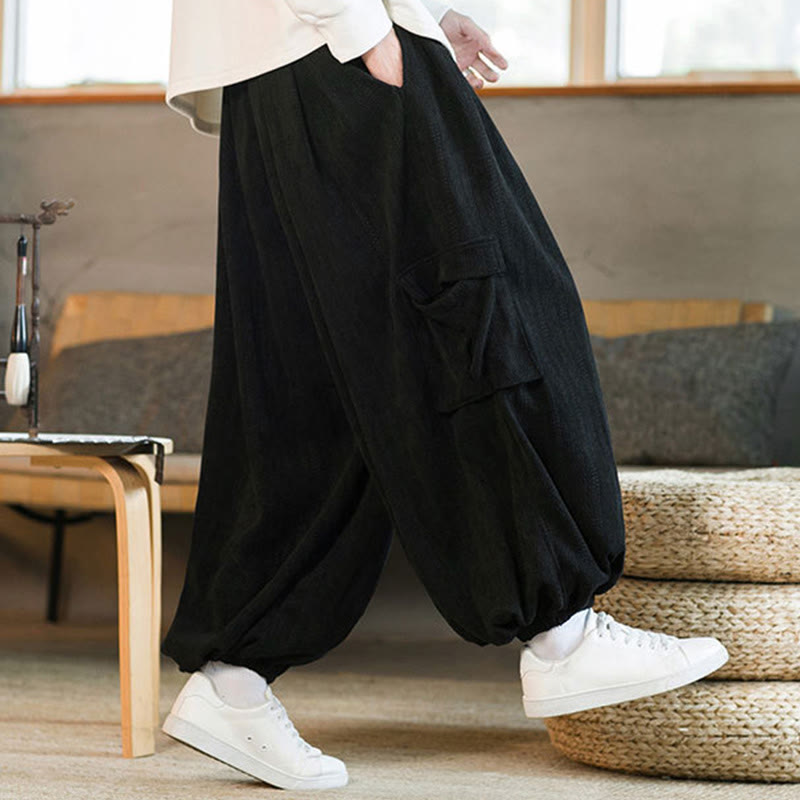 Fall Winter Men's Drawstring Chenille Corduroy Cargo Pants With Pockets - Image 9