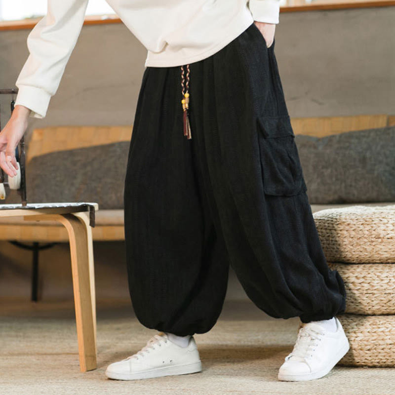 Fall Winter Men's Drawstring Chenille Corduroy Cargo Pants With Pockets - Image 7