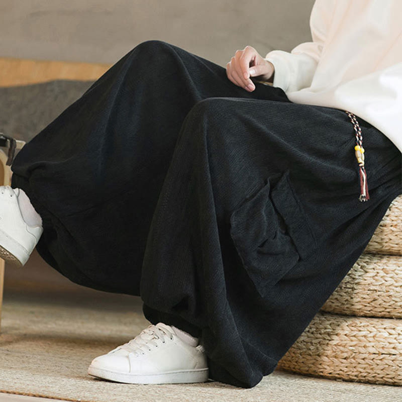 Fall Winter Men's Drawstring Chenille Corduroy Cargo Pants With Pockets - Image 10