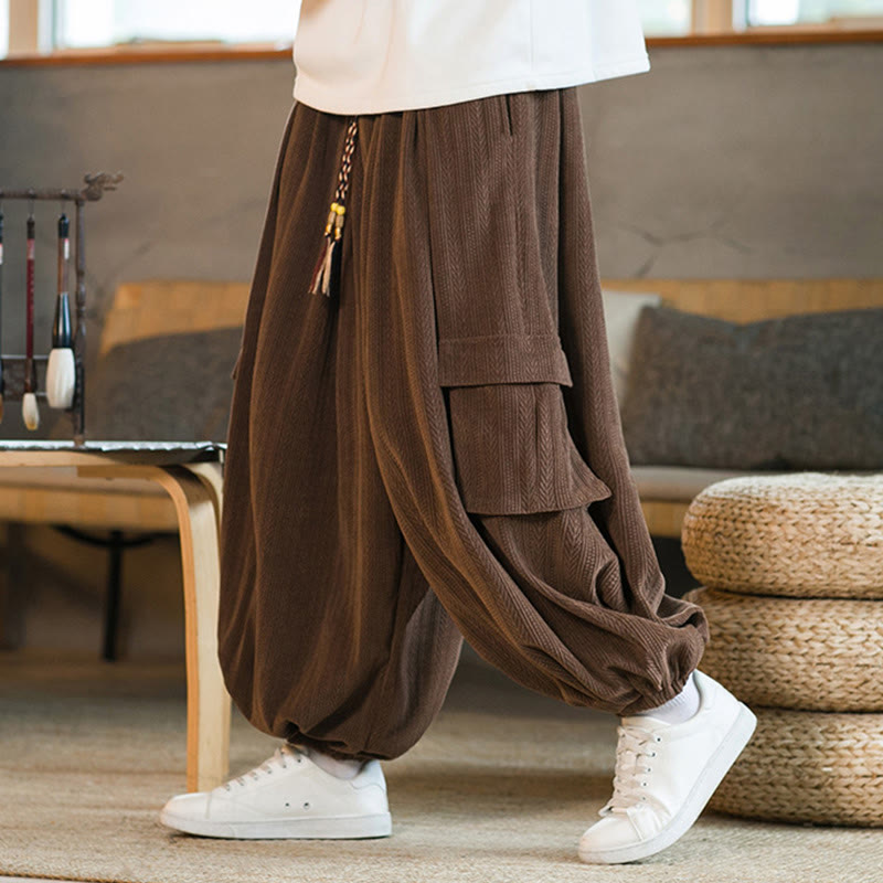 Fall Winter Men's Drawstring Chenille Corduroy Cargo Pants With Pockets - Image 15