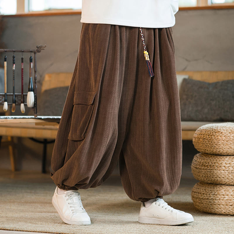 Fall Winter Men's Drawstring Chenille Corduroy Cargo Pants With Pockets - Image 17