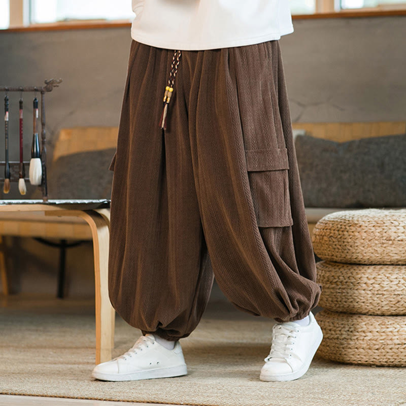 Fall Winter Men's Drawstring Chenille Corduroy Cargo Pants With Pockets - Image 18