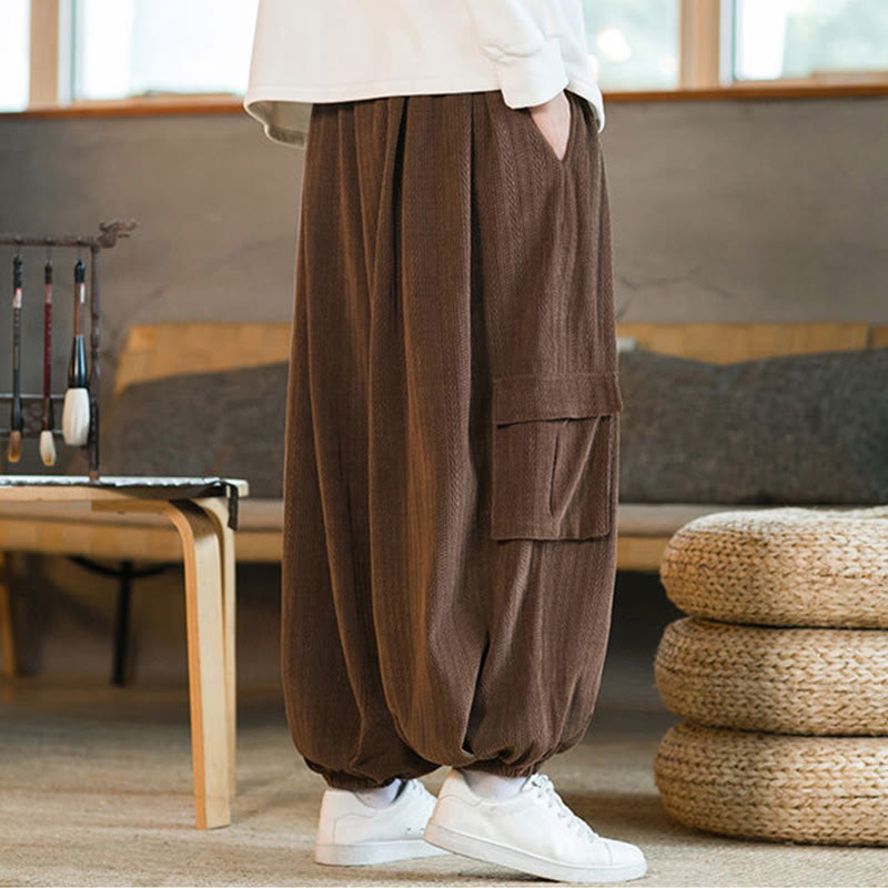 Fall Winter Men's Drawstring Chenille Corduroy Cargo Pants With Pockets - Image 19
