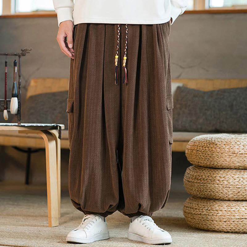 Fall Winter Men's Drawstring Chenille Corduroy Cargo Pants With Pockets - Image 16