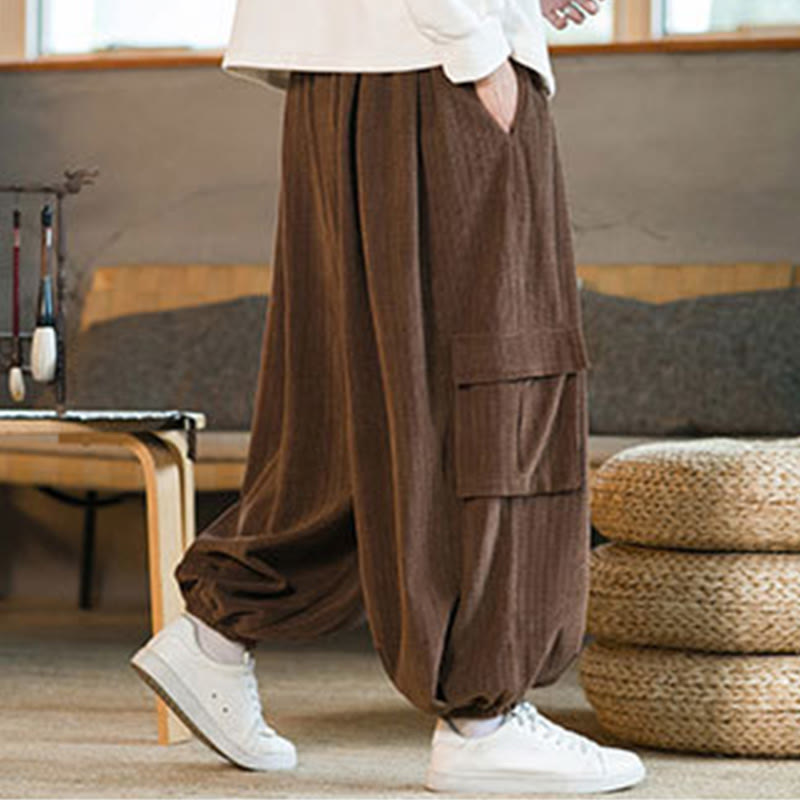 Fall Winter Men's Drawstring Chenille Corduroy Cargo Pants With Pockets - Image 21