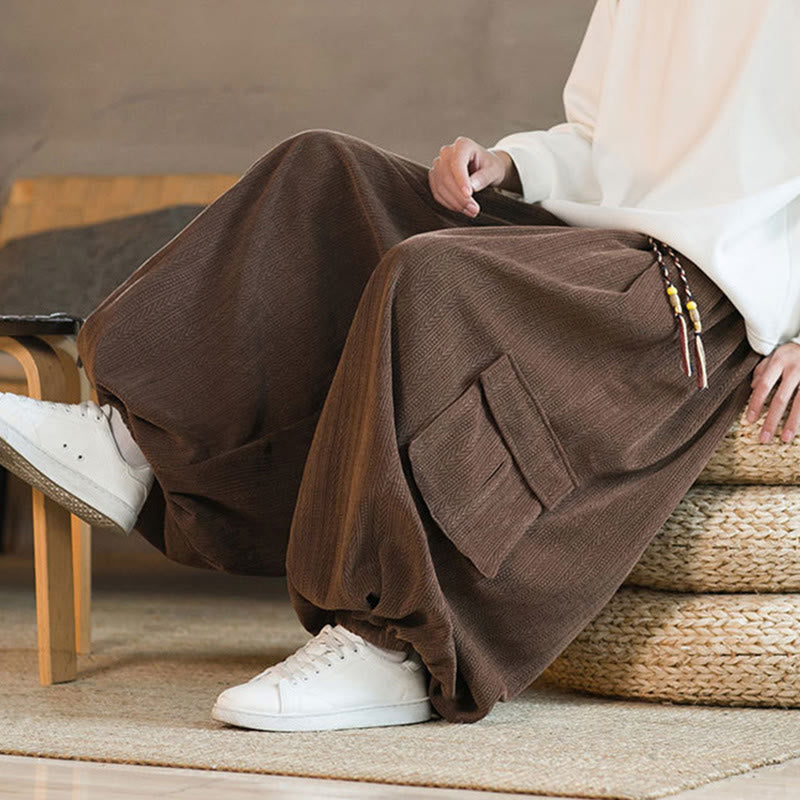 Fall Winter Men's Drawstring Chenille Corduroy Cargo Pants With Pockets - Image 25
