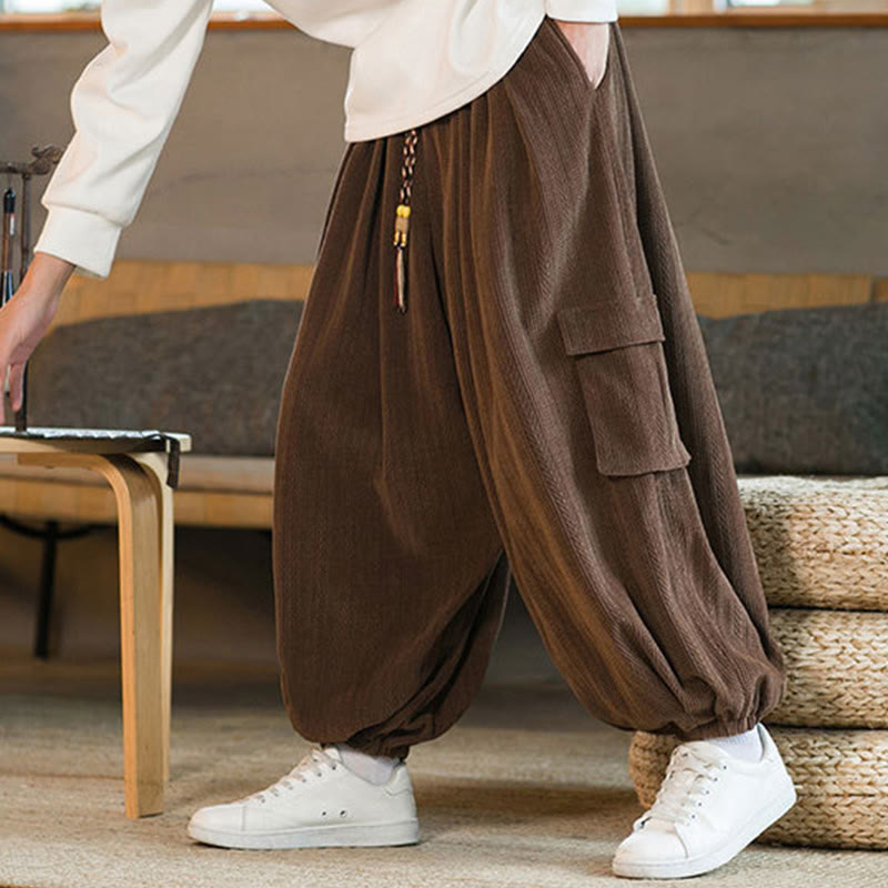 Fall Winter Men's Drawstring Chenille Corduroy Cargo Pants With Pockets - Image 24